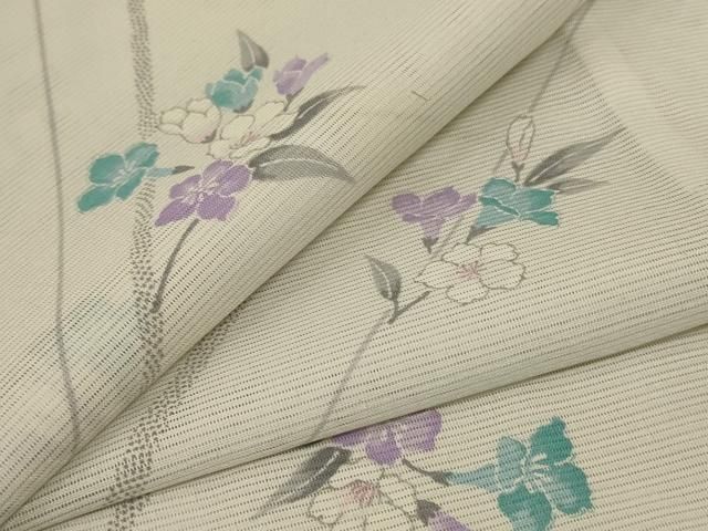 平和屋着物＊夏物 小紋 絽 草花文 銀彩 洗える着物 jd