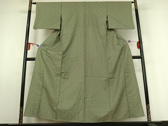 平和屋着物▽お召 単衣 毘沙門亀甲 正絹 jh