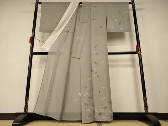 平和屋着物＊夏物 訪問着 絽 駒刺繍 草花文 反端付き 正絹 jd