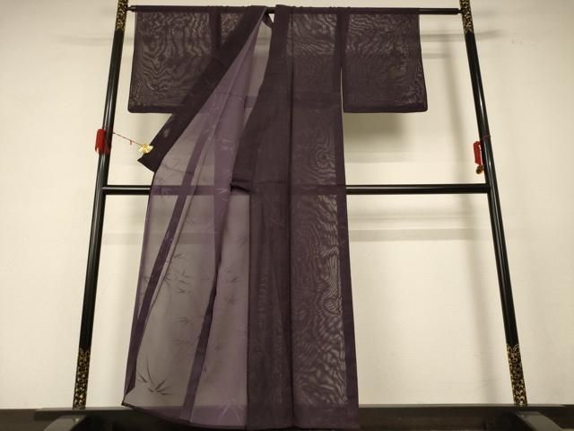 平和屋着物＊夏物 色無地 笹紋紗 黒紅色 正絹 jd