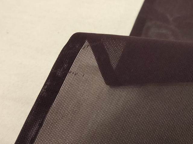  平和屋着物＊夏物 色無地 笹紋紗 黒紅色 正絹 jd 色無地 着物