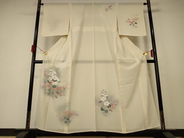 平和屋着物＊夏物 訪問着 絽 友禅 草花文 暈し染め 銀彩 正絹 jd