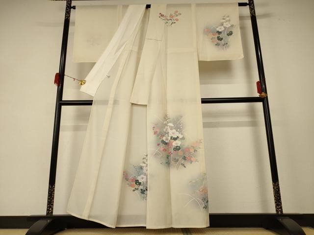 平和屋着物＊夏物 訪問着 絽 友禅 草花文 暈し染め 銀彩 正絹 jd