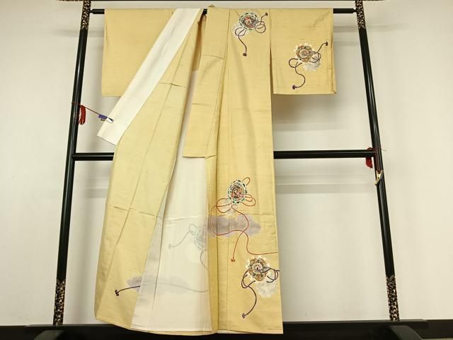 平和屋着物▽訪問着 単衣 紬地 正倉院花文 金彩 正絹 jh