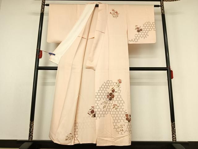 平和屋着物▽訪問着 単衣 刺繍 草花文 金彩 正絹 jh