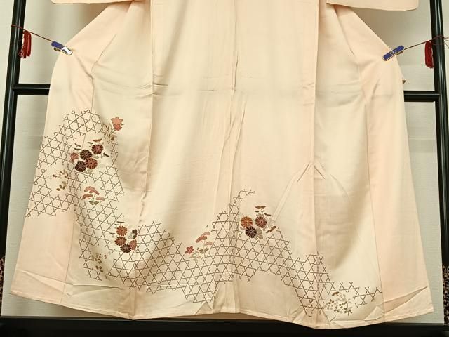  平和屋着物▽訪問着 単衣 刺繍 草花文 金彩 正絹 jh 訪問着 付け下げ 着物