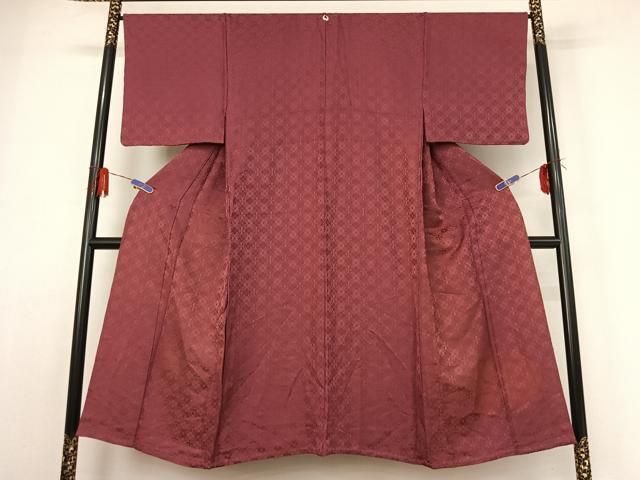 平和屋着物▽男性 色紋付 単衣 花菱地紋 暗紅色 正絹 jh
