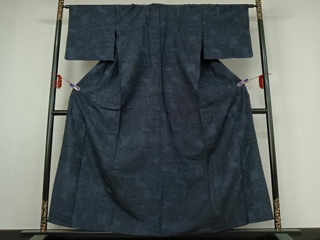 平和屋着物▽結城紬 単衣 亀甲花文 正絹 jh