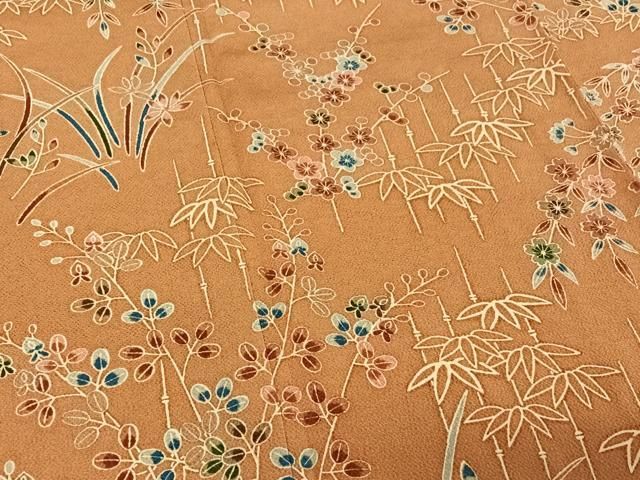  平和屋着物▽訪問着 単衣 笹竹梅文 鬼しぼ縮緬 正絹 jh 訪問着 付け下げ 着物