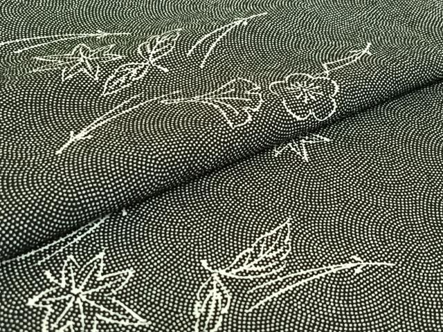 平和屋着物▽小紋 単衣 吹き寄せ文 鮫小紋柄 黒地 洗える着物