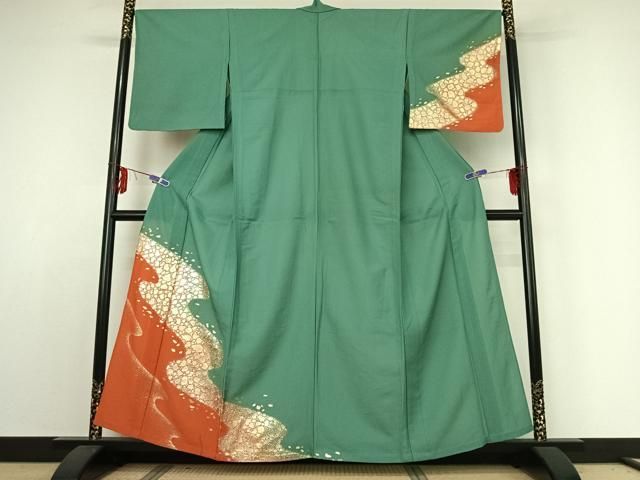 平和屋着物▽訪問着 単衣 流水箔散らし 暈し染め 金彩 洗える着物 jh