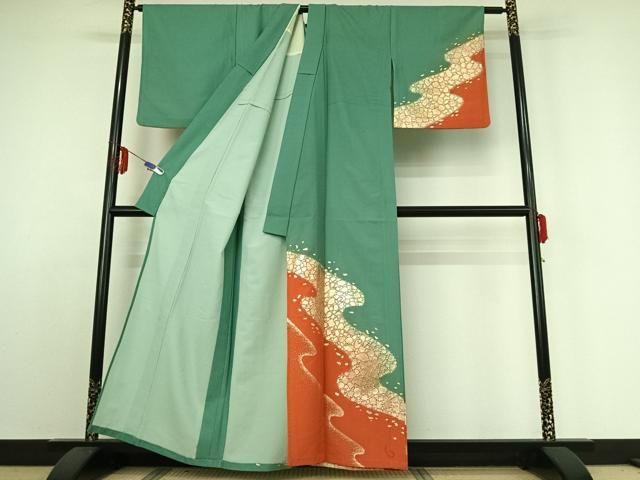 平和屋着物▽訪問着 単衣 流水箔散らし 暈し染め 金彩 洗える着物 jh