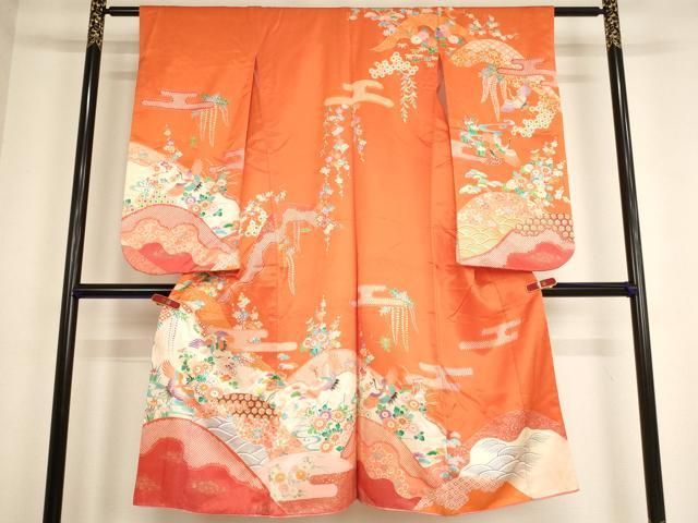 平和屋着物 七五三 女の子 ７歳 祝着 四つ身 飛鶴花文 金彩 ja