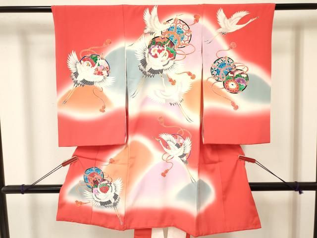 平和屋着物 お宮参り 女の子 祝着 産着 初着 のしめ 鼓飛鶴花文 暈し染め 銀彩 ma