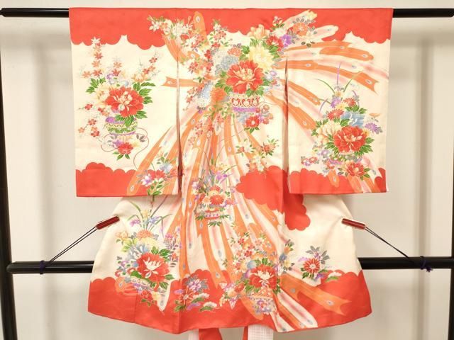 平和屋着物 お宮参り 女の子 祝着 産着 初着 のしめ 孔雀羽根陶器花文 金彩 ma