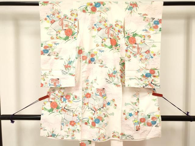 平和屋着物＊夏物 お宮参り 女の子 祝着 産着 初着 のしめ 絽 花文箱 銀彩 ma