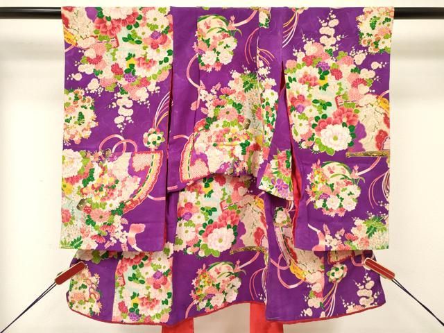 平和屋着物 アンティーク 大正ロマン お宮参り 女の子 祝着 産着 初着 のしめ 駒刺繍 檜扇花文 ma