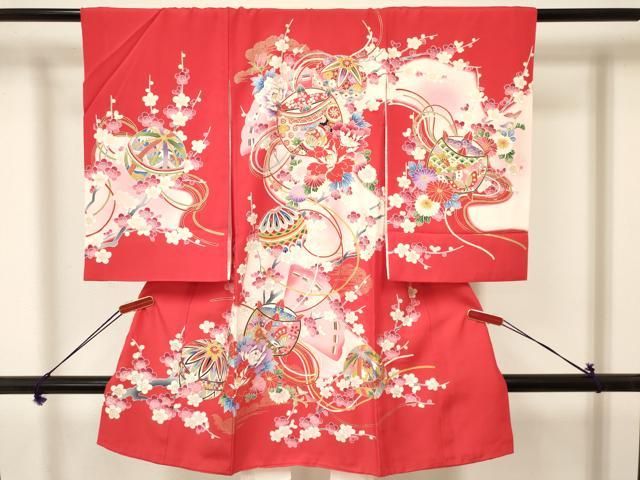 平和屋着物 お宮参り 女の子 祝着 産着 初着 のしめ 糸車 檜扇鞠花蝶文 暈し染め 金彩 ma