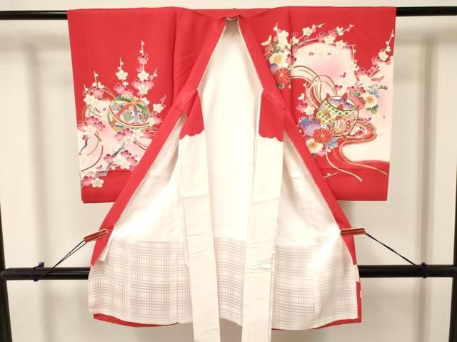 平和屋着物 お宮参り 女の子 祝着 産着 初着 のしめ 糸車 檜扇鞠花蝶文 暈し染め 金彩 ma