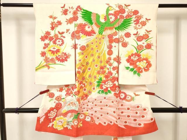 平和屋着物 お宮参り 女の子 祝着 産着 初着 のしめ 刺繍 孔雀花文 暈し染め 金彩 ma