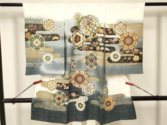 平和屋着物 お宮参り 男の子 祝着 産着 初着 のしめ 刺繍 エ霞鳳凰花文 暈し染め 金彩 ma