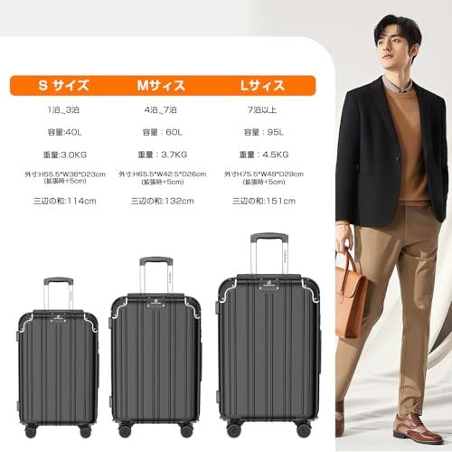Globetrek スーツケース Mサイズ 拡張機能付き 60 L ブレーキ付きキャスター TSAロック搭載 耐衝撃 キャリーケース 4?7泊 旅行 出張 m