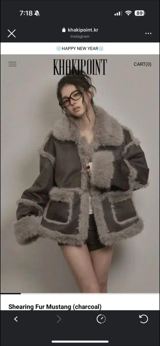 カーキポイント シアリング ムートン チャコール