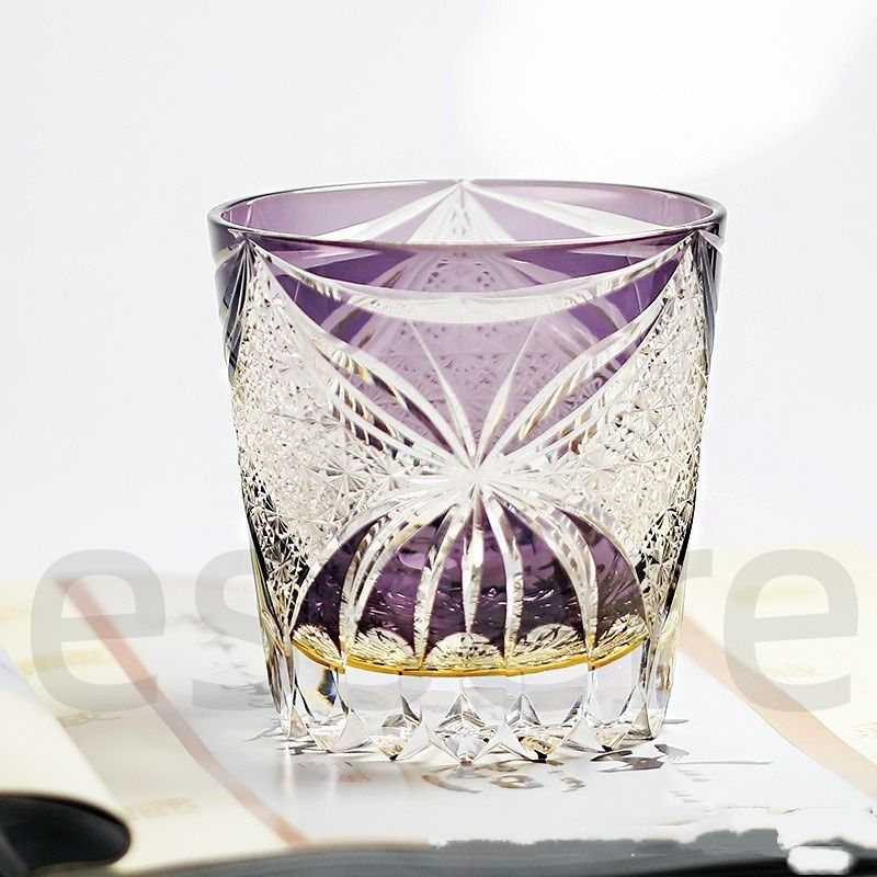 江戸切子 クリスタルウィスキーグラス 木箱入り 蝶 パープル 330 ml 職人手彫り 無鉛ガラス 冷酒 焼酎 日本酒 洋酒対応 感 伝統工芸品 ギフト お祝い
