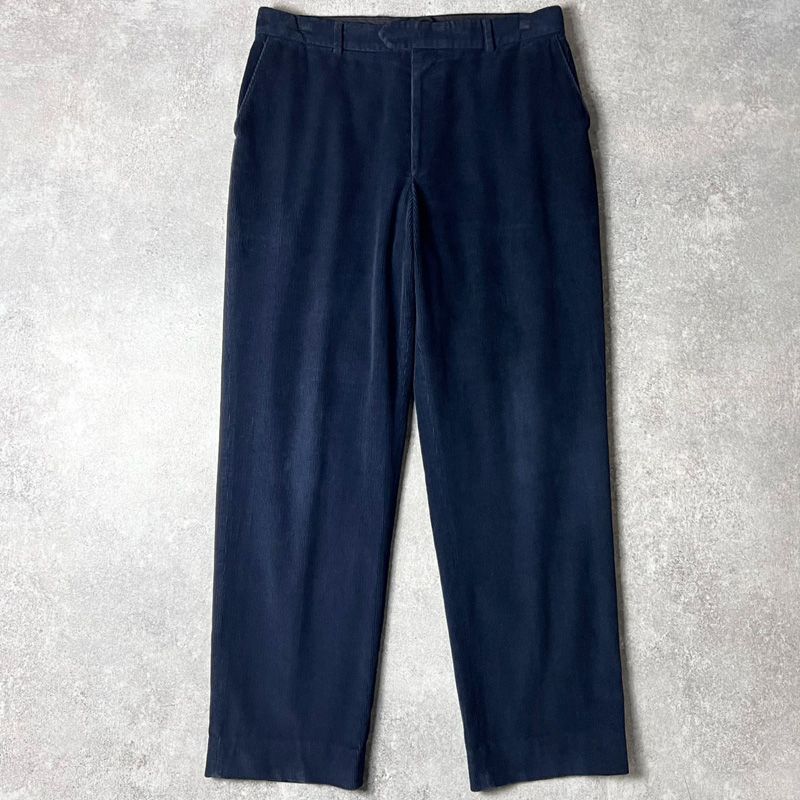 Burberry ノータック 細畝 コットン コーデュロイ パンツ 36 | バーバリー コーズ ネイビー 紺 ストレッチ ワイド