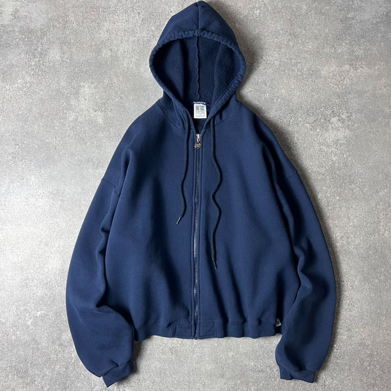 90s RUSSELL フルジップ 無地 スウェット フード パーカー XL / 90年代