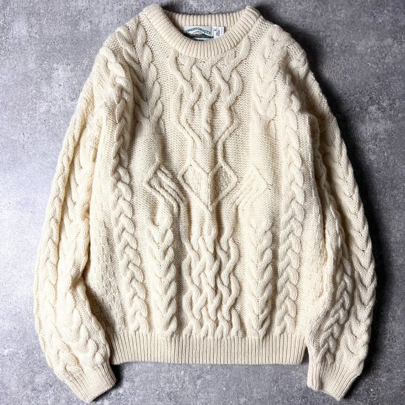 アイルランド製 aran crafts ウール フィッシャーマン ニット セーター XL | アランクラフト アラン ナチュラル 生成り 無地