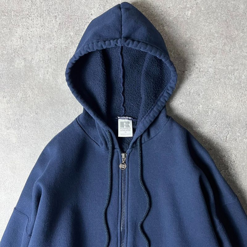 90s RUSSELL フルジップ 無地 スウェット フード パーカー XL / 90年代