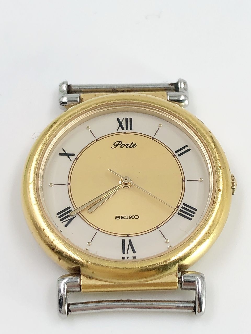 SEIKO セイコー 5 P 31-6020 Porte ポルテ ラウンド ゴールド メンズ クォーツ 腕時計 3針 稼働品 電池 交換済 ベルトなし