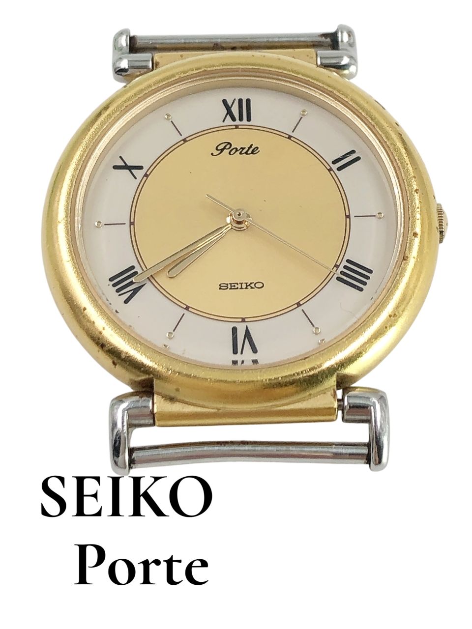 SEIKO セイコー 5 P 31-6020 Porte ポルテ ラウンド ゴールド メンズ クォーツ 腕時計 3針 稼働品 電池 交換済 ベルトなし