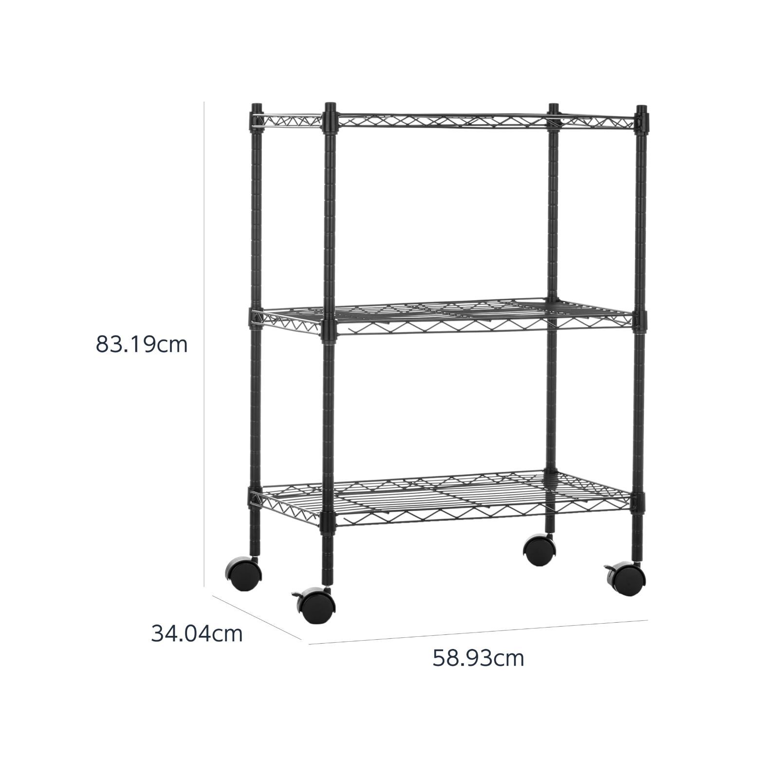 メタルラック 3段（横幅（cm）40 【在庫処分】ベーシック 3段スチールラック 棚 メタルラック キッチンラック キャスター付き 耐荷重68kg 幅58.9×奥行34×高さ83cm ブラック ～ 49.9）の通販