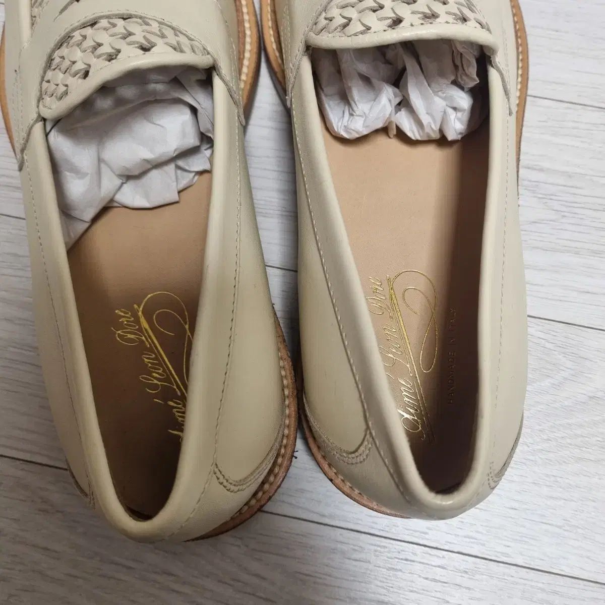  AIME LEON DORE エメレオンドレ ラフィア ローファー クリーム US 9 ローファー ブーツ 革靴