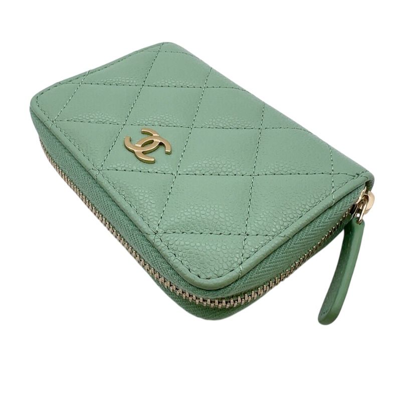  シャネル CHANEL マトラッセジップコインケース AP 0216 グリーン シルバー金具 キャビアスキン レディース コインケース その他 小物