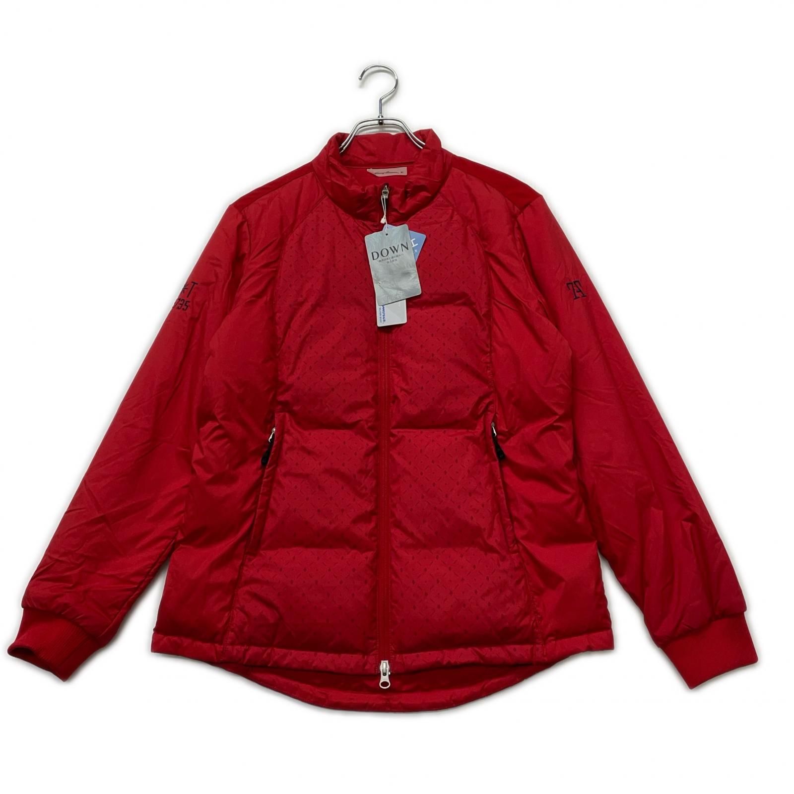 ♥品 レディース トミーアーマー Tommy Armour ダウンジャケット XL 赤 ダウン プリント柄 防寒 撥水 断熱