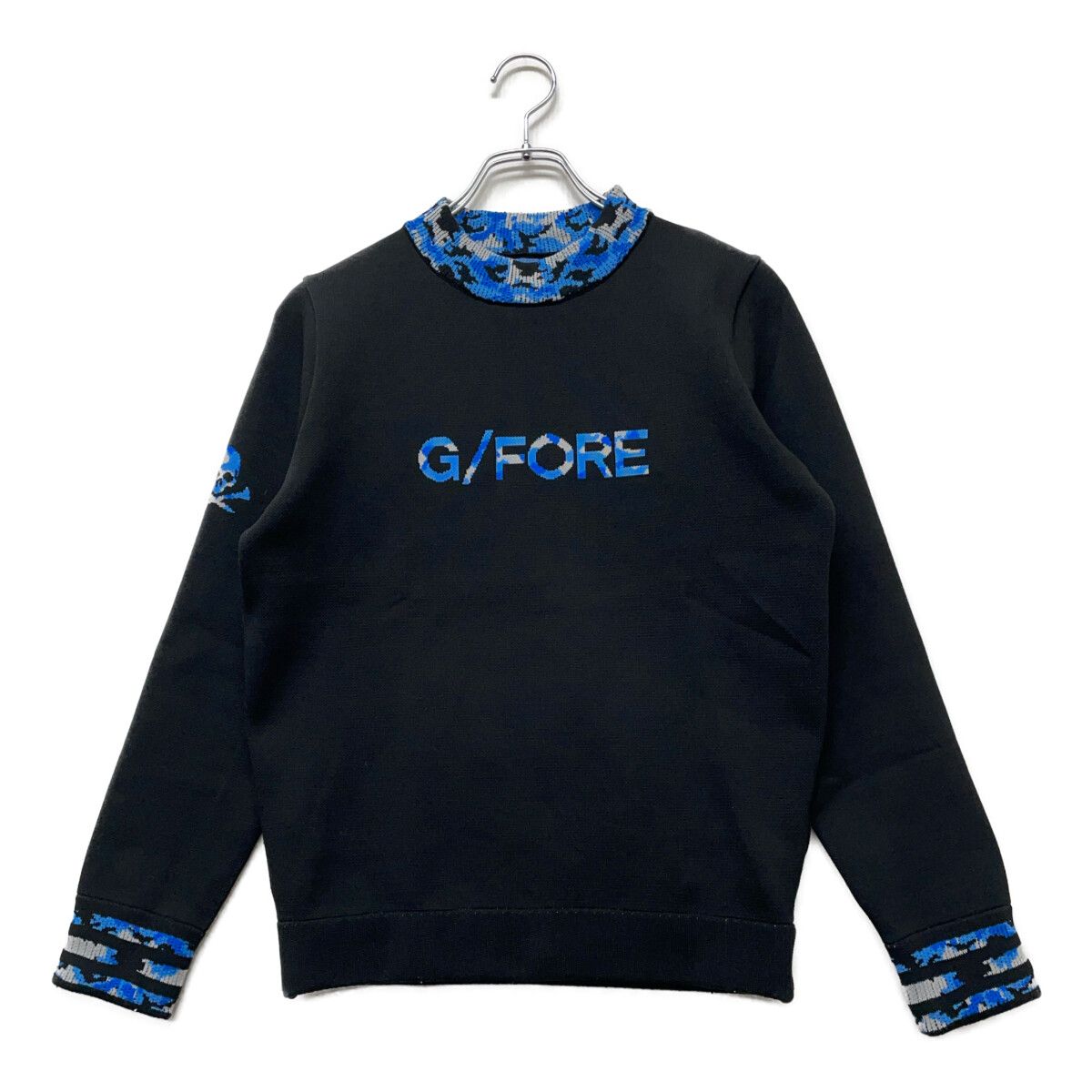 レディース ジーフォア G FORE セーター 40 L 黒 青 モックネック カモフラ柄 スカル