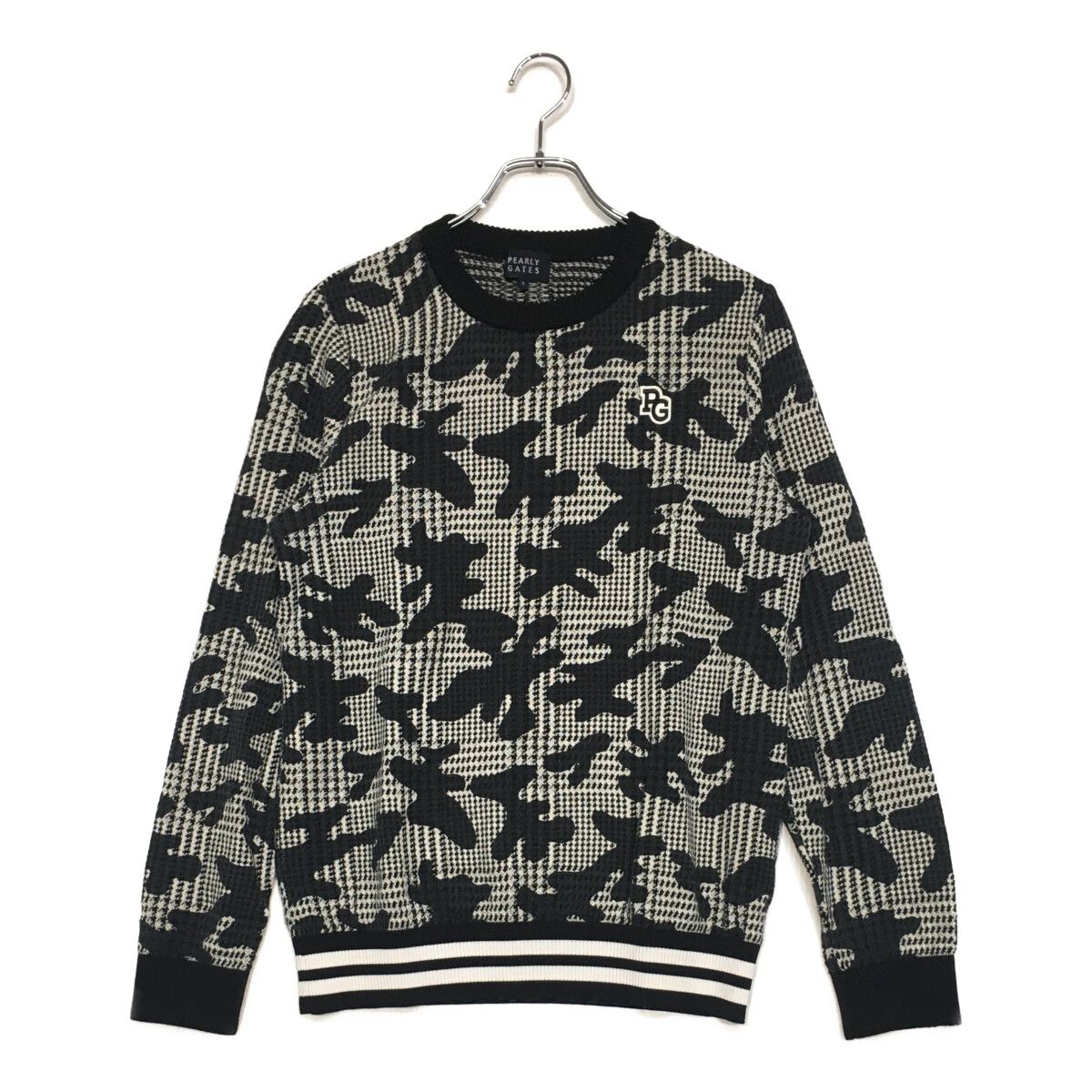 メンズ パーリーゲイツ PEARLY GATES セーター 5 L 黒系×白 長袖 クルーネック 千鳥柄 迷彩柄