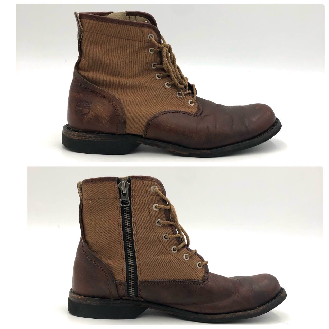 ティンバーランド 26cm ブーツ レザー キャンバス 茶 サイドジップ