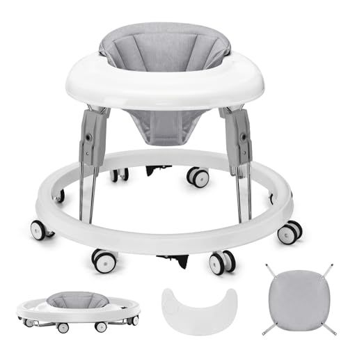 ベビーウォーカー 折りたたみ 歩行器赤ちゃん 高さ調整 横転防止 固定 食事用プレート付き 手押し車 ベビー用品 出産祝い おしゃれ ダークグレー m