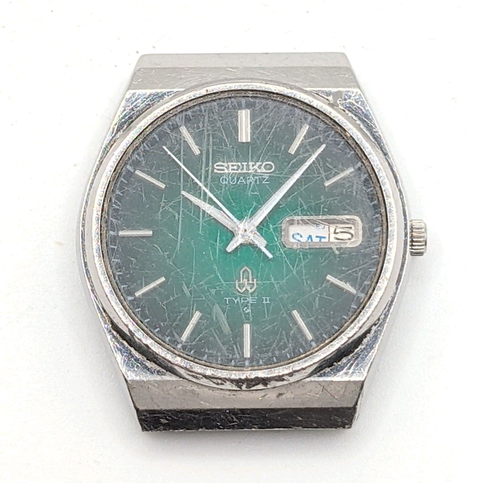 SEIKO TYPEⅡ 7546 700 B Watch Men s Quartz Round Silver Green dial Day Date Y 2 K 00 セイコー タイプ2 メンズ 時計 クオーツ ラウンド ゴールド ヴィンテージ 稼働品