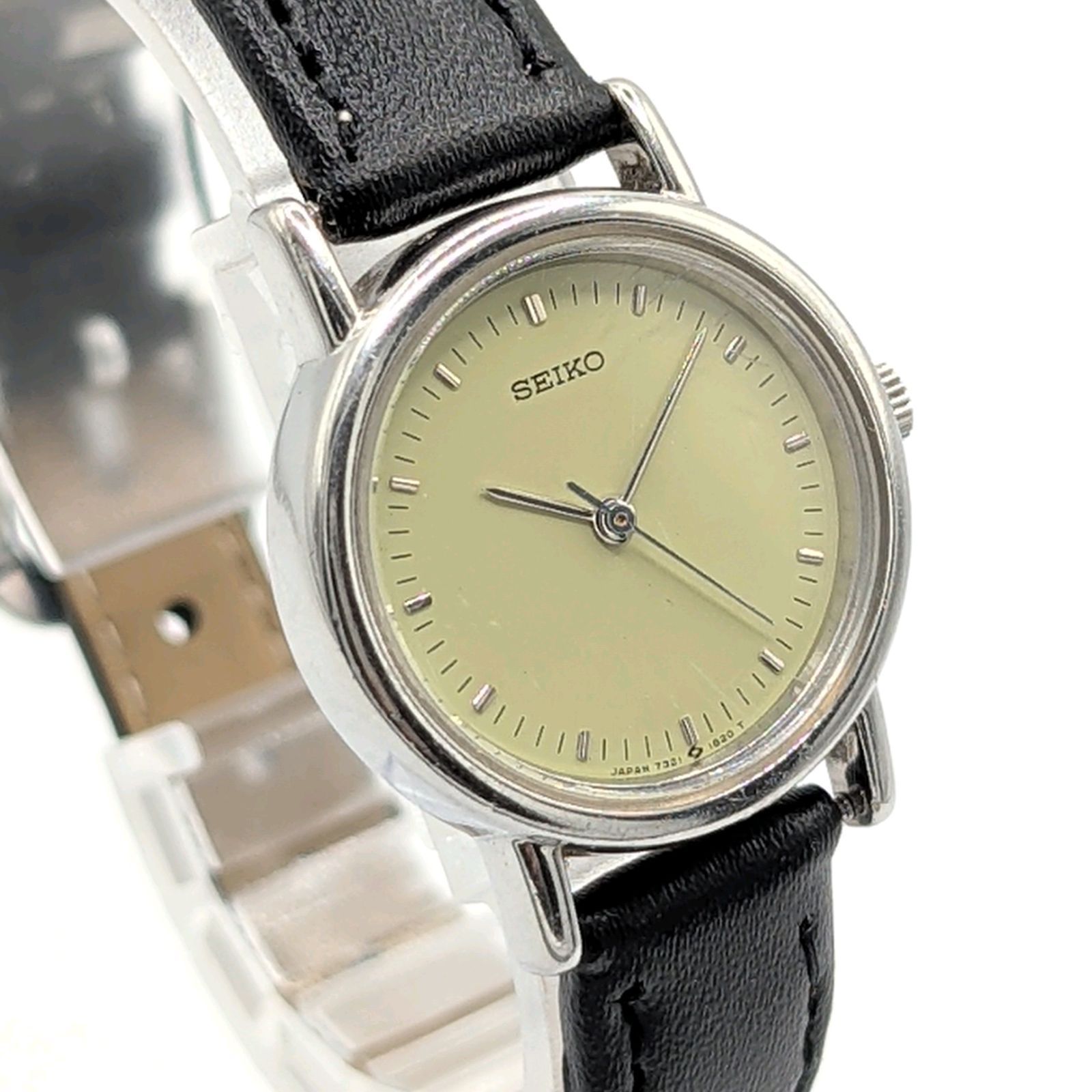 SEIKO 7321-0400 Watch Quartz Ladies Round G Green Dial stone Y 2 K 00 S Working セイコー 時計 クオーツ レディース ラウンド シルバー グリーン文字盤 ヴィンテージ 稼働品