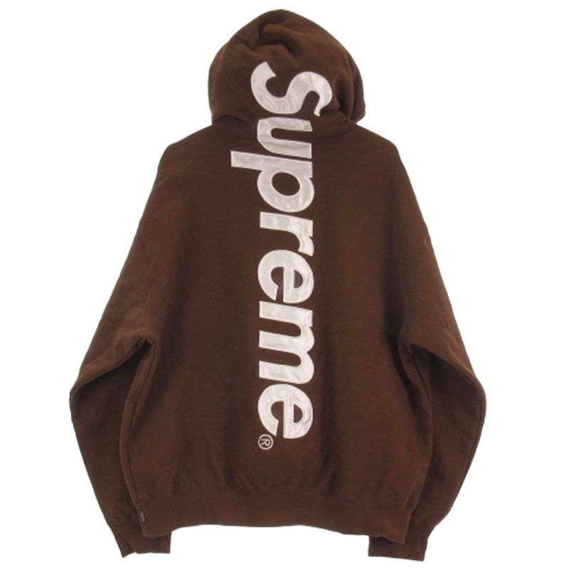 シュプリーム SUPREME 24 FW Satin Applique Hooded Sweatshirt ロゴ スウェット パーカー 裏起毛 ブラウン XL AA