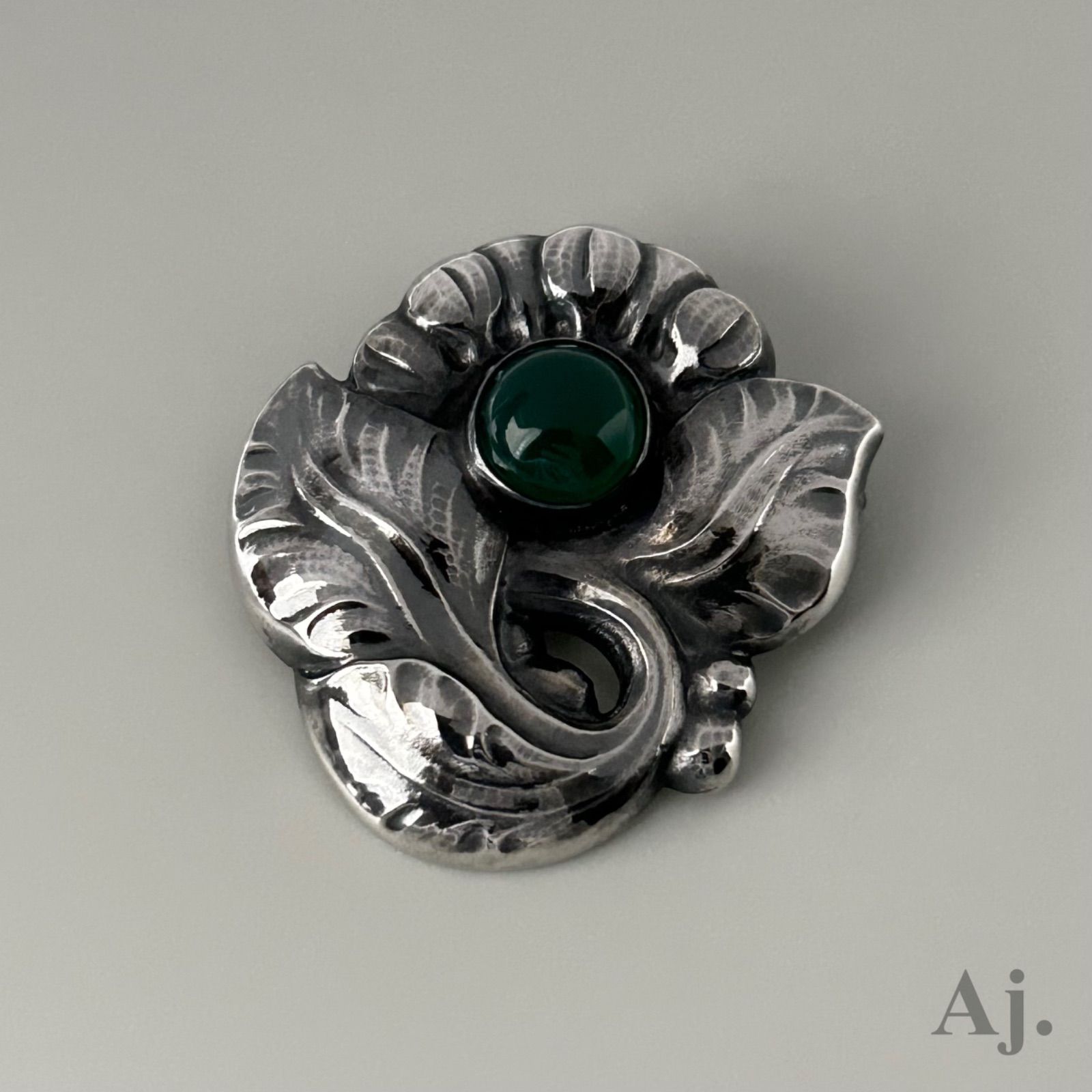 希少✨極美品 ジョージ ジェンセン 71 グリーンアゲイト ブローチ AG925 ジョージジェンセン ブローチ 71 グリーンアゲイト AG925 ヴィンテージ