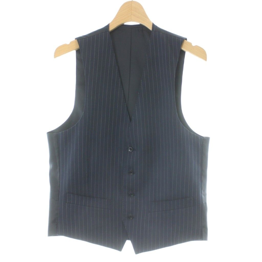 スーツセレクト4Sスリーピースベストチェックネイビーストレッチ紺