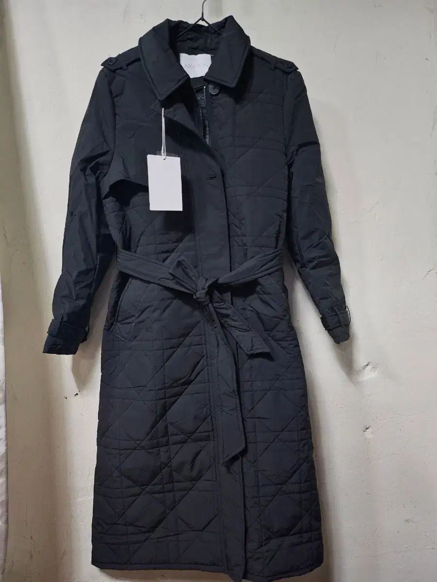 ANSICH ブラック キルティング カシミア ロング ジャケット