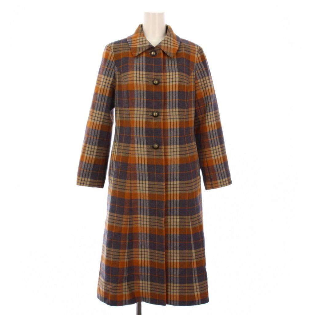ダックス DAKS ステンカラーコート アウター ロング チェック 38 茶 11
