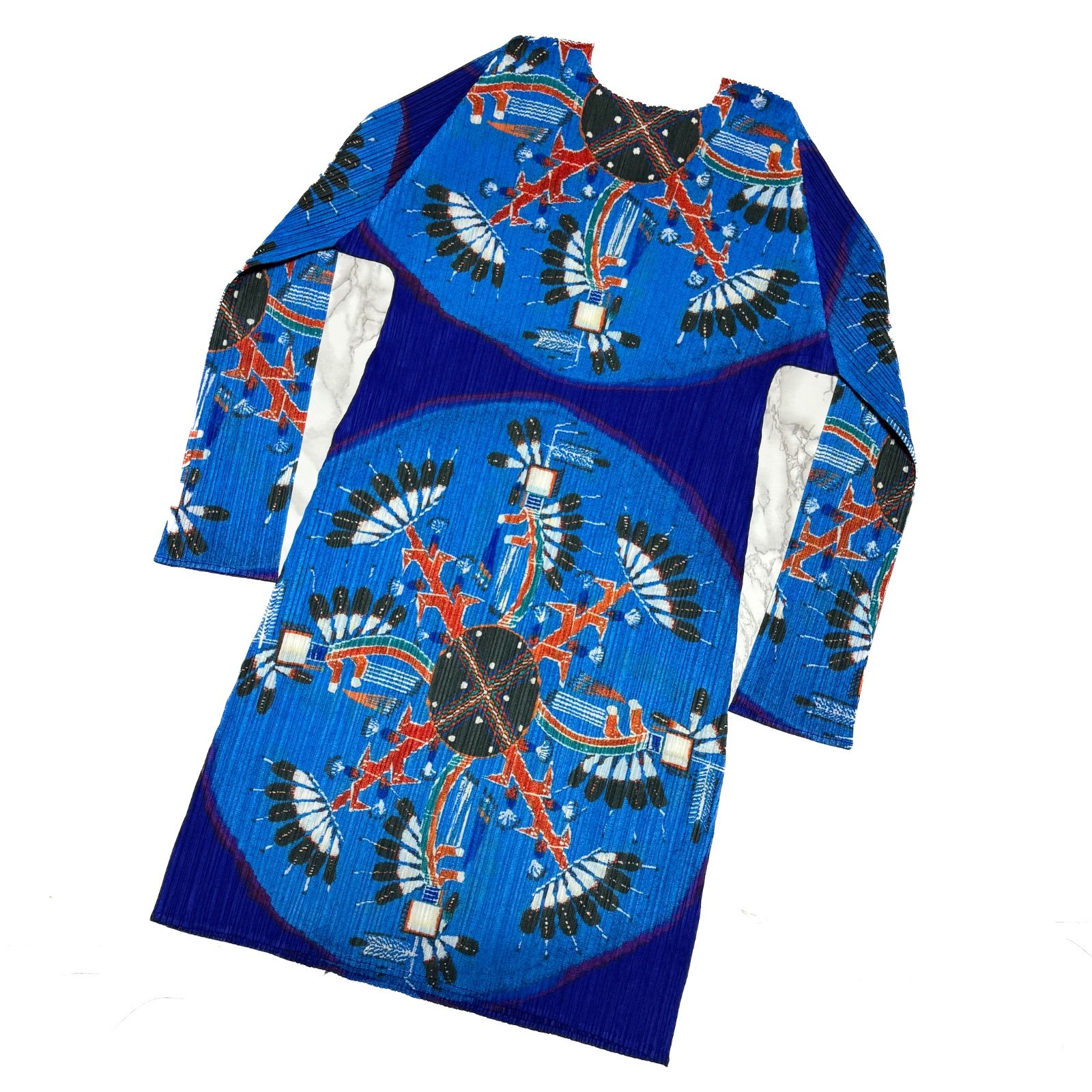 pleats please issey miyake プリーツプリーズ イッセイミヤケ ネイティブ 総柄 プリーツ 長袖 スカート ワンピース|カットソー シャツワンピース| Tシャツ|native shirt onepiece|Japan